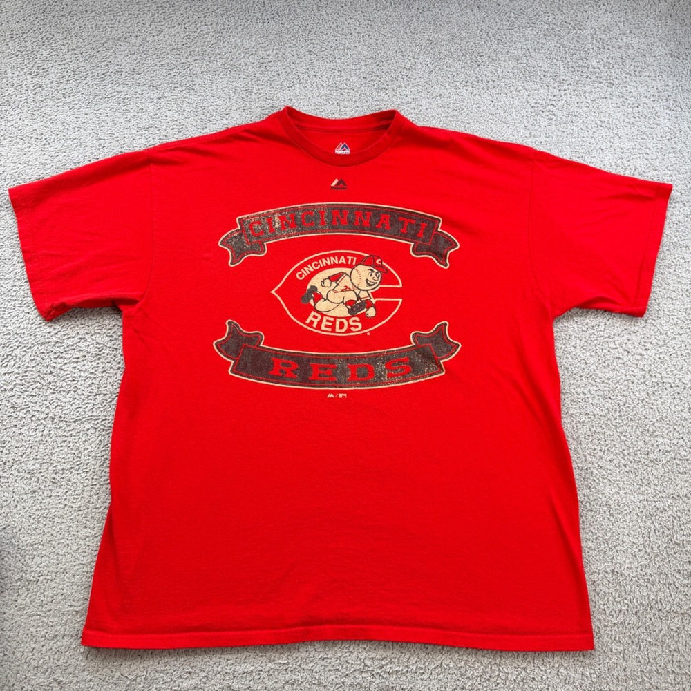 Majestic Cincinnati Reds T-Shirt Mens 2XL Red Mr Redlegs MLB Graphic Tee